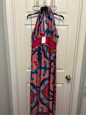 Sugarlips Multicolor Halter Maxi Dress in Pink, Blue, Orange